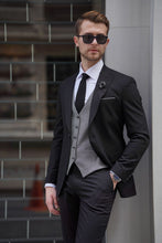 Load image into Gallery viewer, Simon Slim Fit Wool Combination Black & Gray Suit