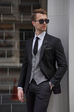 Load image into Gallery viewer, Simon Slim Fit Wool Combination Black & Gray Suit