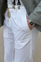 Load image into Gallery viewer, Simon Slim Fit High Quality Self Patterned White Cotton Pants