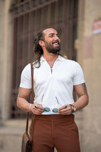 Load image into Gallery viewer, Oliver Slim Fit White Zippered Polo Tees