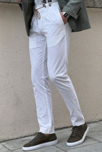 Load image into Gallery viewer, Simon Slim Fit High Quality Self Patterned White Cotton Pants