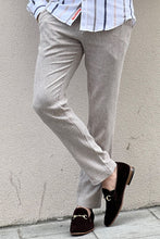 Load image into Gallery viewer, Simon Slim Fit High Quality Self Patterned Beige Linen Pants
