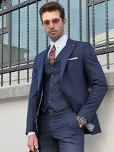 Load image into Gallery viewer, Louis Slim Fit Plaid Navy Business Suit