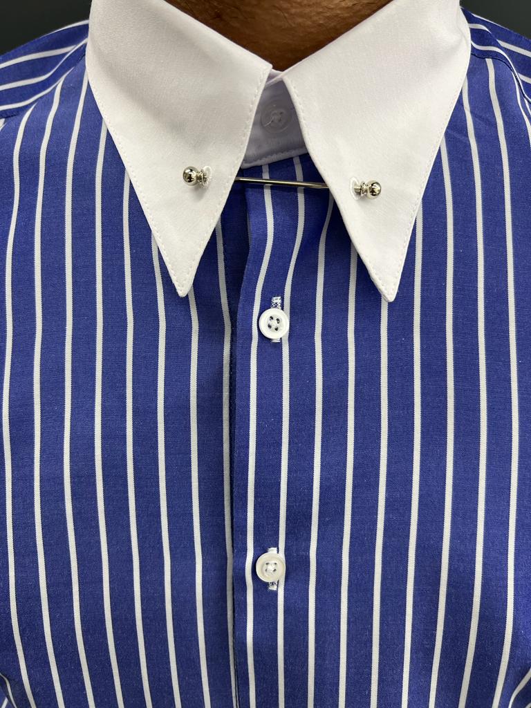 Luke Slim Fit Italian Collar Striped Blue Shirt