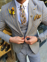 Load image into Gallery viewer, Evo Slim Fit Gray & Yellow Linen Suit