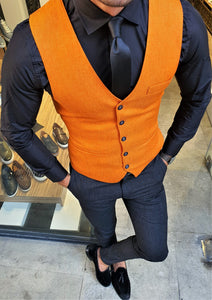 Verno Slim Fit Cotton Orange Vest Only