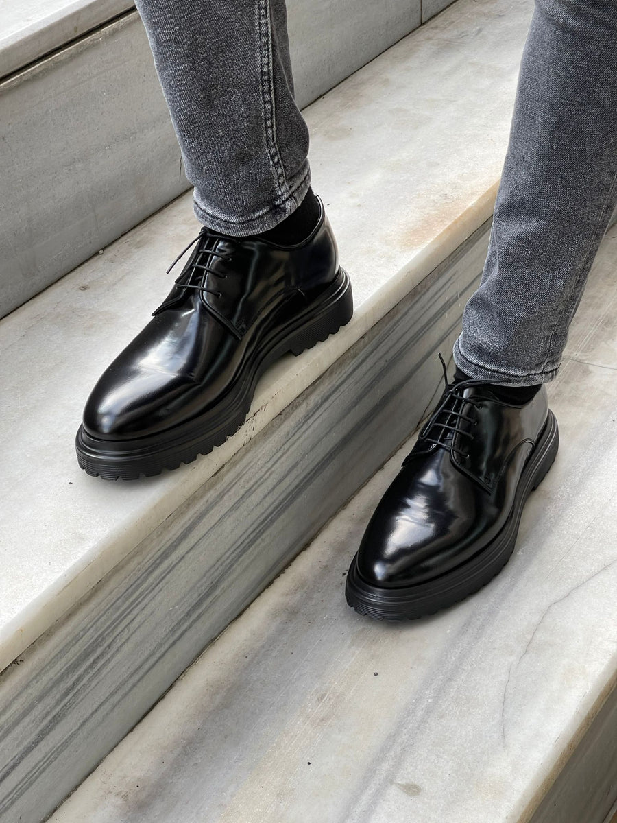 James Eva Sole Laced Up Black Leather Shoes – MCR TAILOR