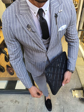 Load image into Gallery viewer, Evo Gray & White Slim Fit Linen Suit