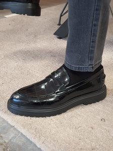 Ed Sardinelli Croco Eva Black Leather Shoes