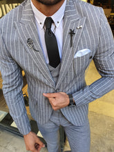 Load image into Gallery viewer, Evo Gray & White Slim Fit Linen Suit