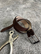Load image into Gallery viewer, Reese Slim Fit Steel Buckled Suede Brown Leather Belts