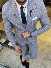 Load image into Gallery viewer, Evo Gray & White Slim Fit Linen Suit