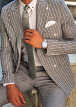 Load image into Gallery viewer, Verno Slim Fit Striped Double Breasted Grey & White Suit