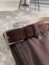 Load image into Gallery viewer, Reese Slim Fit Steel Buckled Suede Brown Leather Belts