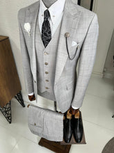 Load image into Gallery viewer, Luxe Slim Fit High Quality Plaid Woolen Grey Suit