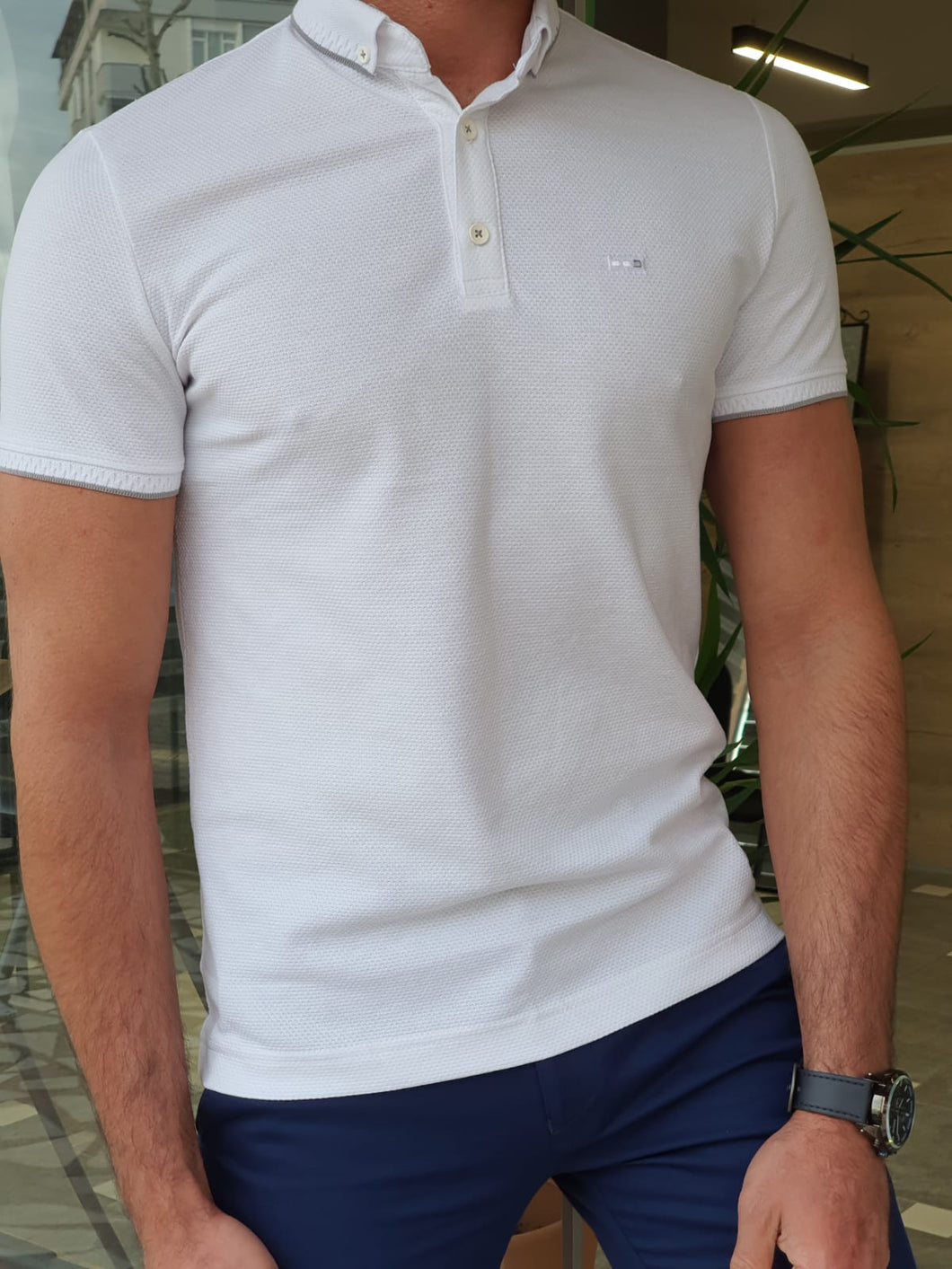 Jason Slim Fit Self-Patterned Polo White Tees
