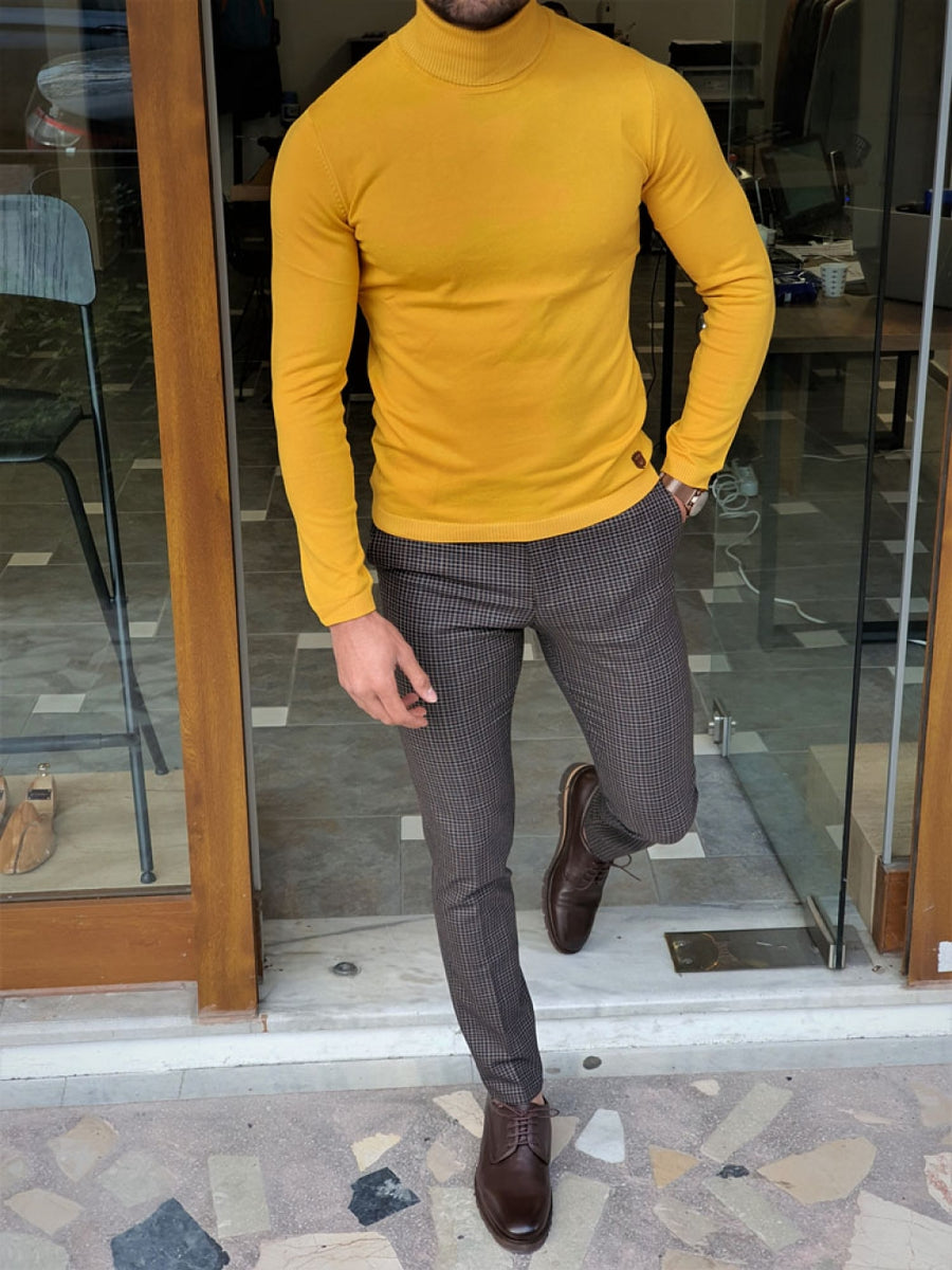 Henry Slim Fit Yellow Turtleneck Knitwear