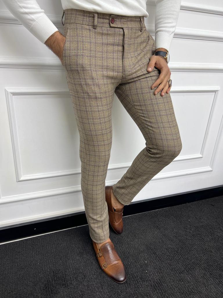 Evan Slim Fit Grey Plaid Striped Pants – MCR TAILOR