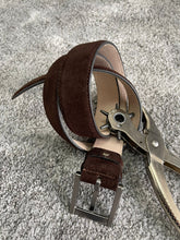 Load image into Gallery viewer, Reese Slim Fit Steel Buckled Suede Brown Leather Belts