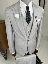 Load image into Gallery viewer, Luxe Slim Fit High Quality Plaid Woolen Grey Suit