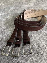 Load image into Gallery viewer, Reese Slim Fit Steel Buckled Suede Brown Leather Belts