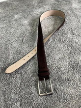 Load image into Gallery viewer, Reese Slim Fit Steel Buckled Suede Brown Leather Belts