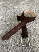 Load image into Gallery viewer, Reese Slim Fit Steel Buckled Suede Brown Leather Belts