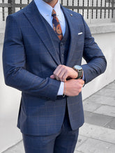 Load image into Gallery viewer, Louis Slim Fit Plaid Navy Business Suit