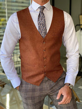 Load image into Gallery viewer, Clover Slim Fit Brown Buttoned Vest
