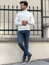 Load image into Gallery viewer, Naze Slim Fit White Turtleneck Sweater
