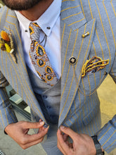 Load image into Gallery viewer, Evo Slim Fit Gray & Yellow Linen Suit