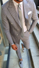 Load image into Gallery viewer, Verno Slim Fit Striped Double Breasted Grey & White Suit