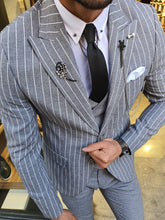 Load image into Gallery viewer, Evo Gray & White Slim Fit Linen Suit