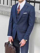 Load image into Gallery viewer, Louis Slim Fit Plaid Navy Business Suit