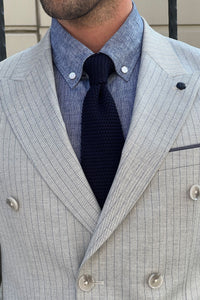 Simon Sim Fit Double Breasted Grey Woolen Suit