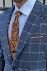 Simon Sim Fit Plaid Navy Blue Woolen Combination Suit