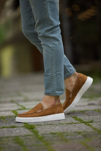 Stanley New Collection Eva Sole Nubuck Strap Loafer in Camel