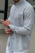 Load image into Gallery viewer, Simon Slim Fit Special Production High Quality White &amp; Green Stripe Shirt
