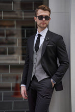 Load image into Gallery viewer, Simon Slim Fit Wool Combination Black &amp; Gray Suit
