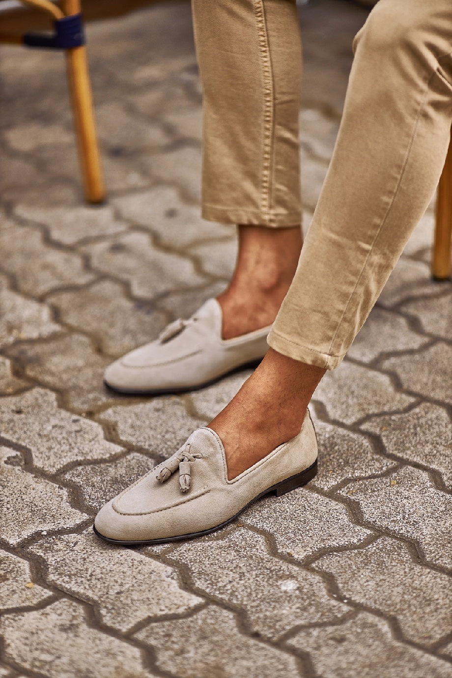 Oliver Special Designed Suede Leather Beige Tasseled Loafer