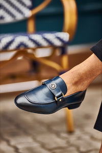 Oliver Special Designed Buckle Detailed Navy Loafer