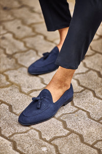 Oliver Special Designed Suede Leather Navy Tasseled Loafer