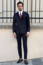 Load image into Gallery viewer, Simon Sim Fit Double Breasted Navy Blue Woolen Suit
