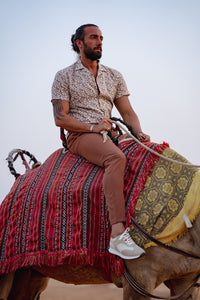Myles Slim Fit High Collared Patterned Camel Shirt
