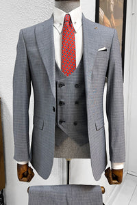 Simon Slim Fit High Quality Grey & Navy Woolen Suit