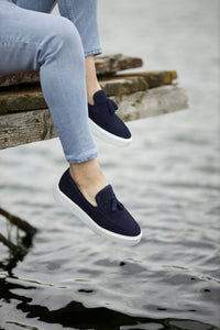 Stanley Eva Sole Navy Tasseled Suede Shoes