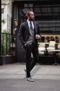 Craig Slim Fit Black Plaid Detailed Suit