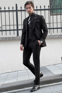Simon Sim Fit Black Woolen Suit