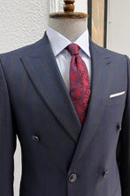 Load image into Gallery viewer, Simon Slim Fit Double Breasted Striped Navy Woolen Suit
