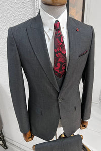 Simon Slim Fit High Quality Anthracite Woolen Suit
